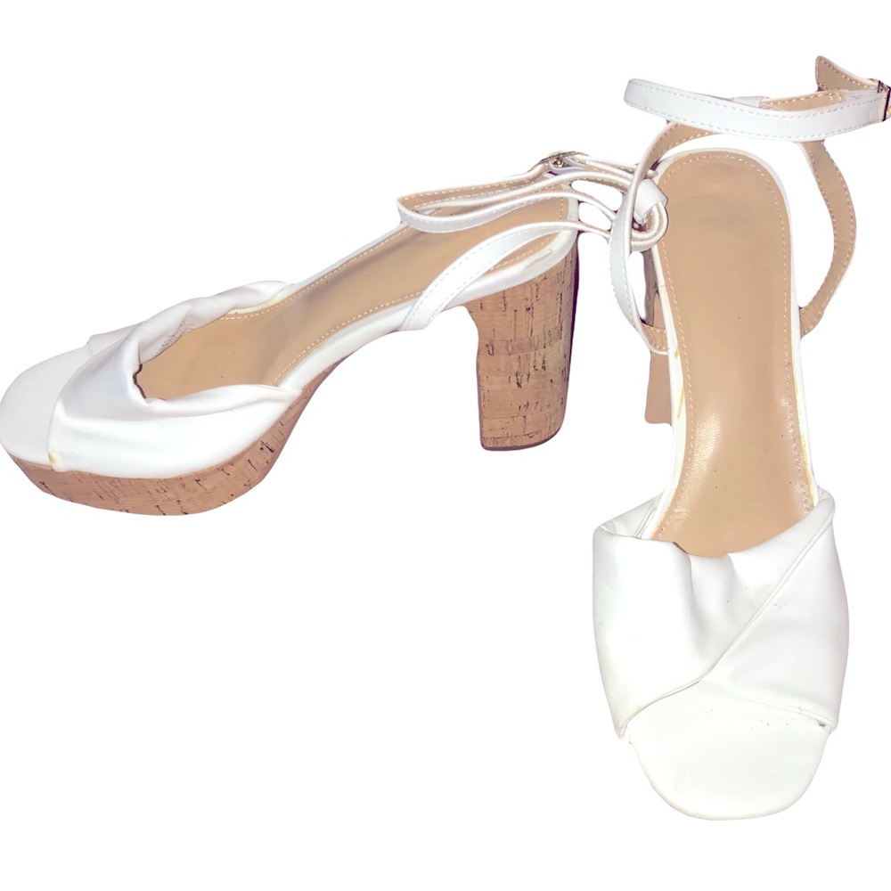 NWOT White Leather 4 1/2 inch Cork Heels Size 9